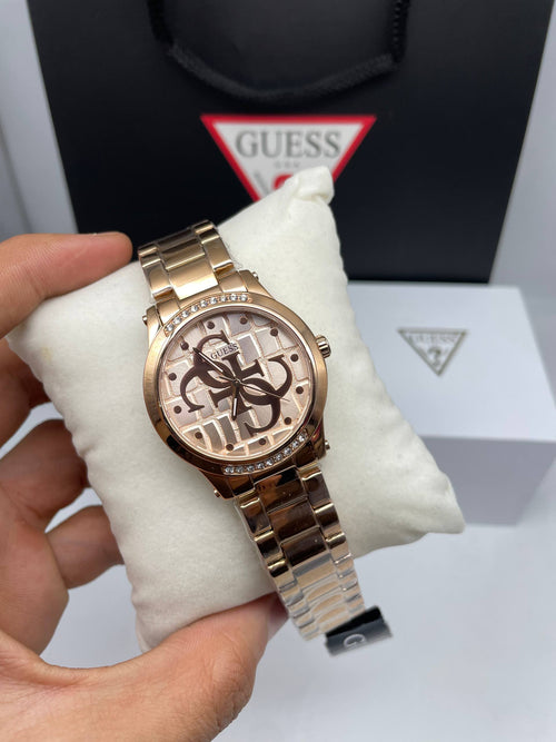 Guess rose gold-tone crystal logo watch