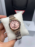 Guess rose gold-tone octagonal pink dial watch