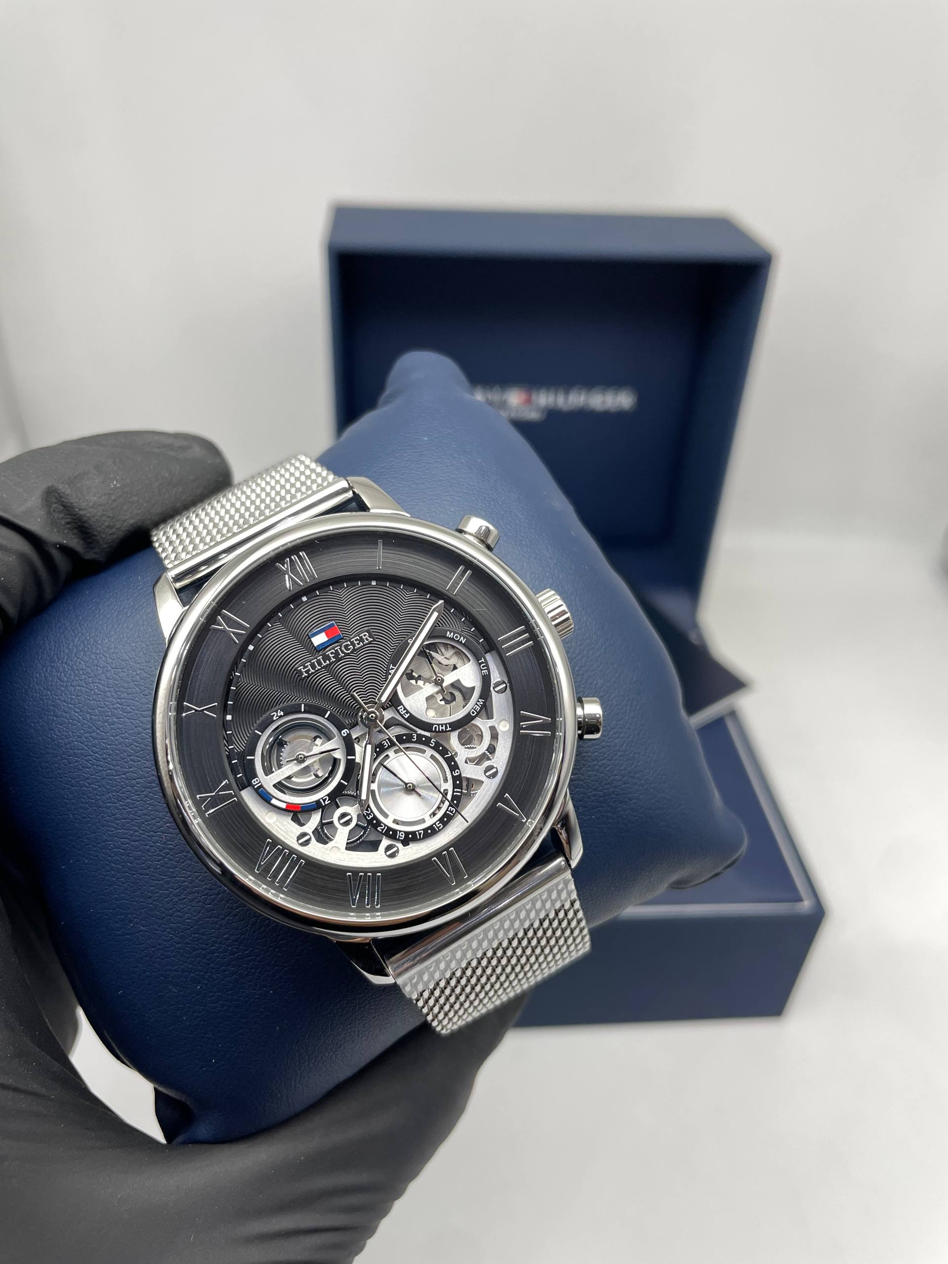 Tommy Hilfiger blue open-heart mesh watch
