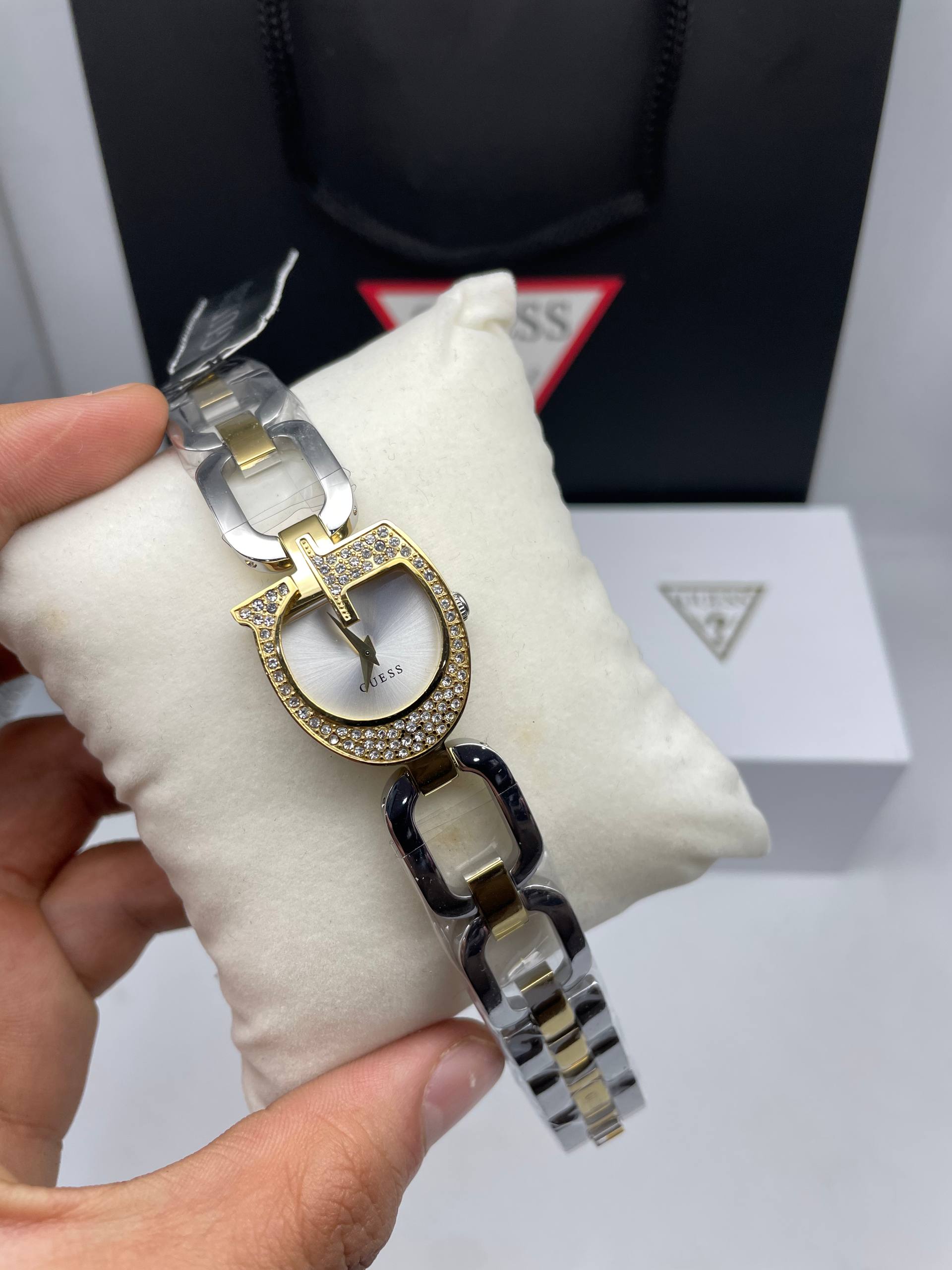 Guess two-tone crystal G-logo bracelet watch