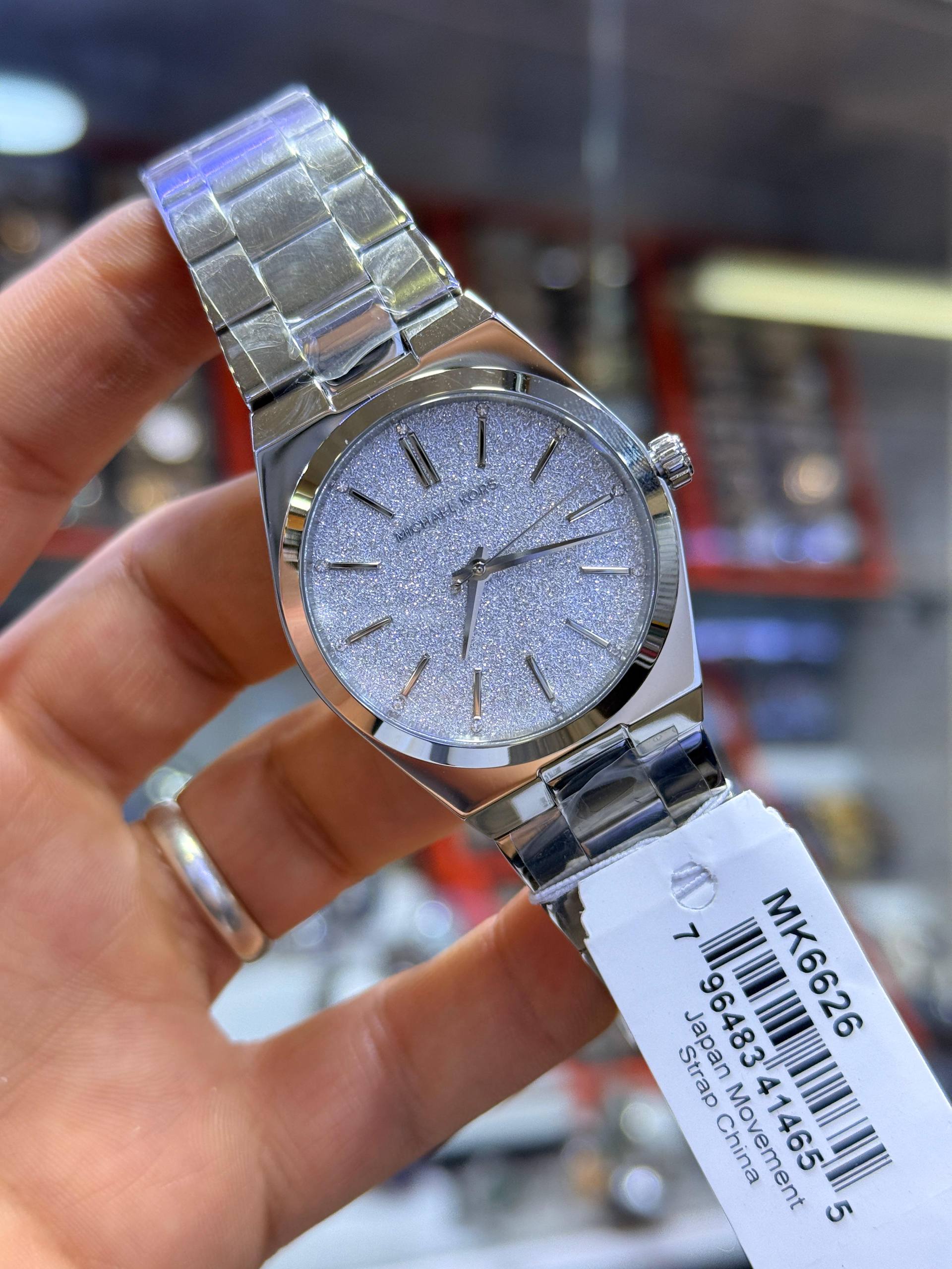 Michael Kors silver-tone glitter dial watch