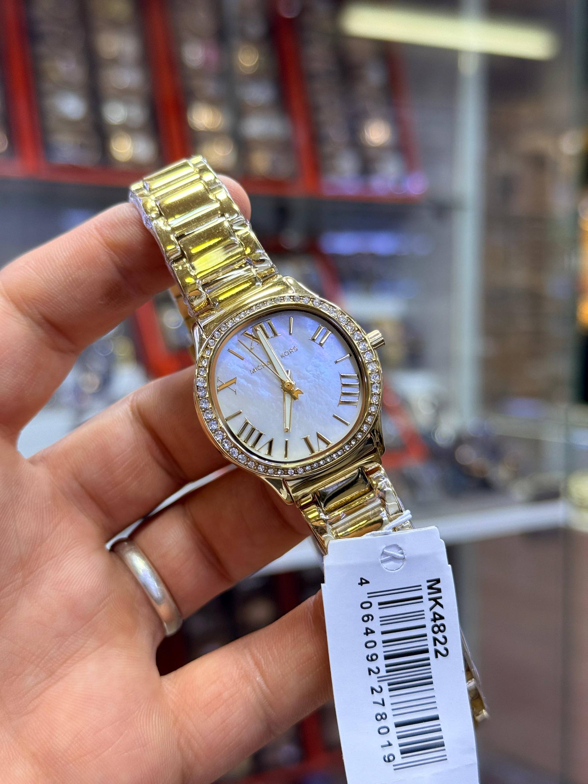 Michael Kors gold-tone crystal mother-of-pearl watch