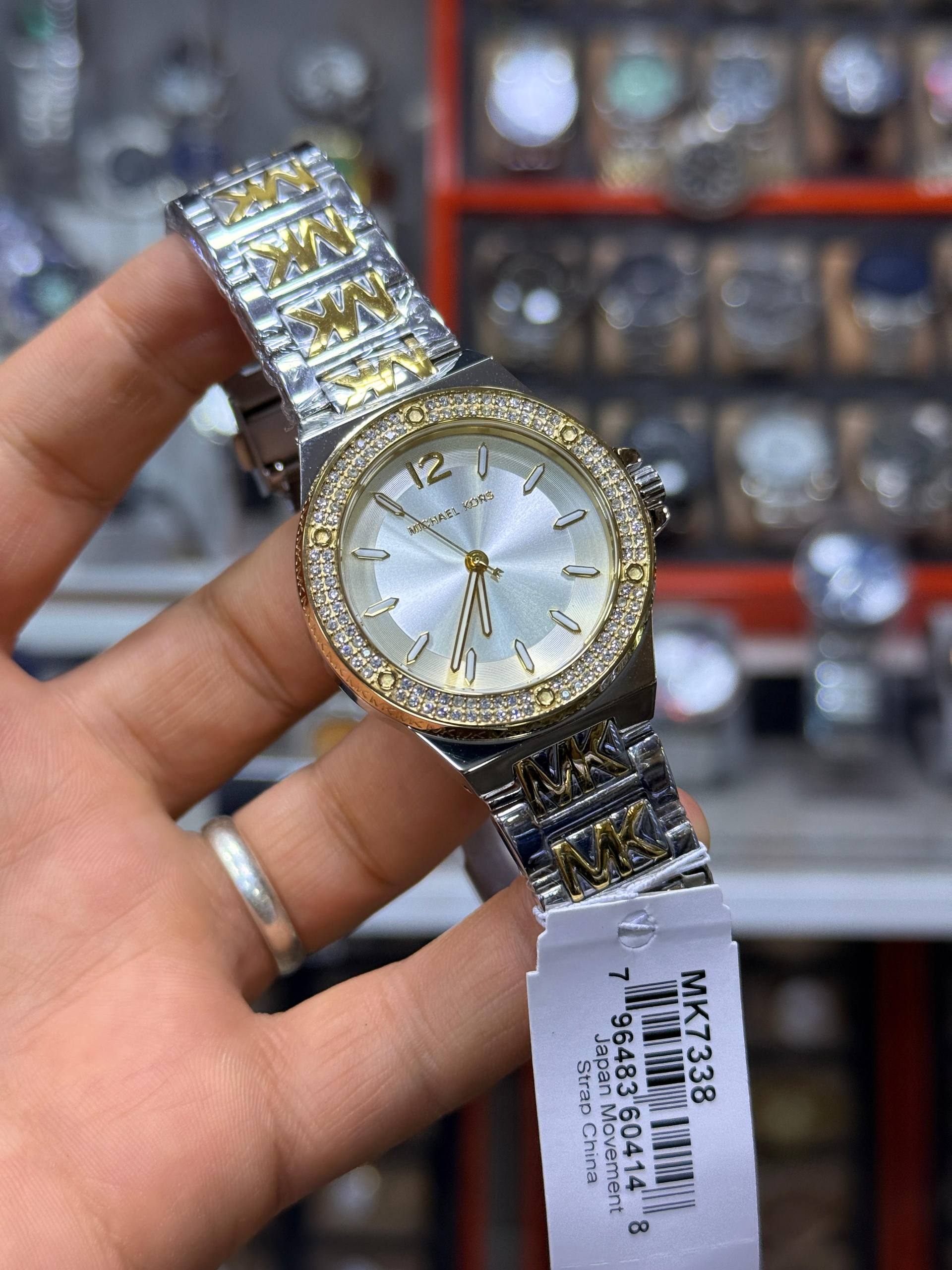 Michael Kors two-tone crystal MK bracelet watch