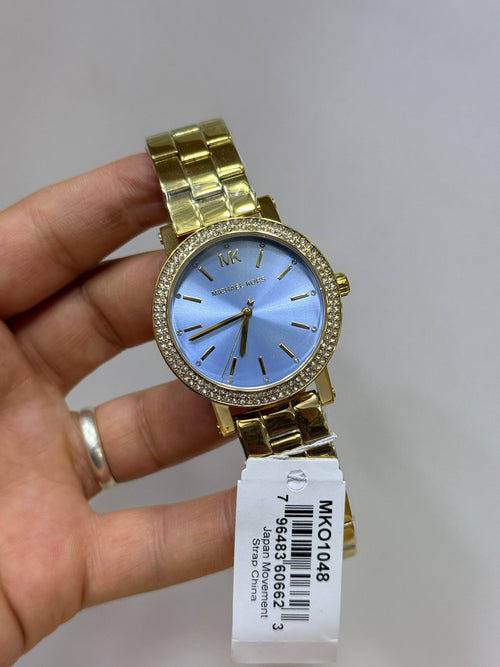 Michael Kors gold-tone blue dial crystal watch